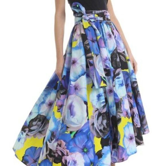 MSGM Dresses & Skirts - MSGM FLORAL PLEATED SKIRT WITH BOW IN SHADES OF BLUE